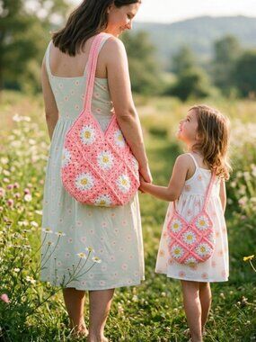 🐰 The Cutest Easter Duo: Handmade Daisy Crochet "Mommy & Me" Tote Set